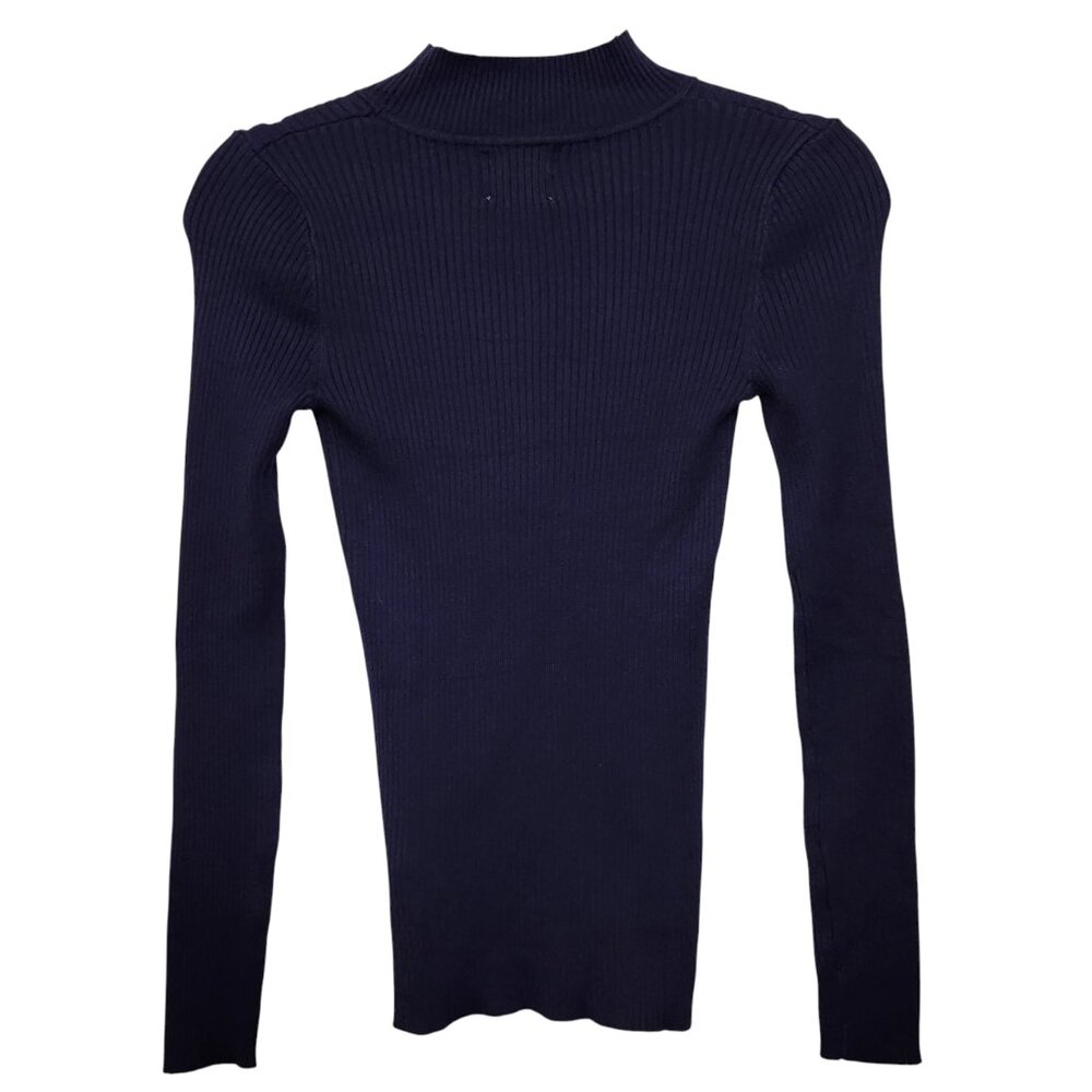 Hippie Rose Bellbottom Blue Ribbed Knit Mock Neck Top Size Small - Picture 2 of 9